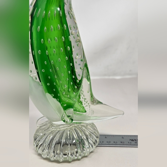 Murano Glass Duck Clear With Green & White Controlled Bubbled Get Quacked Ducky - Picture 14 of 14